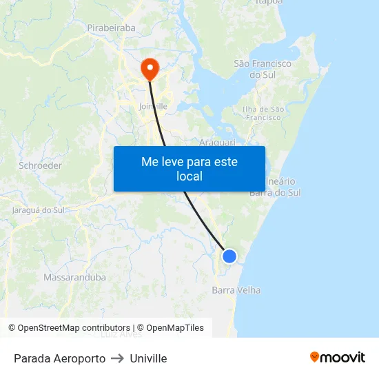 Parada Aeroporto to Univille map