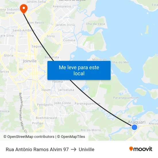 Rua Antônio Ramos Alvim 97 to Univille map