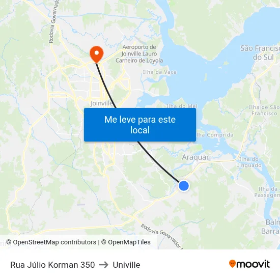 Rua Júlio Korman 350 to Univille map