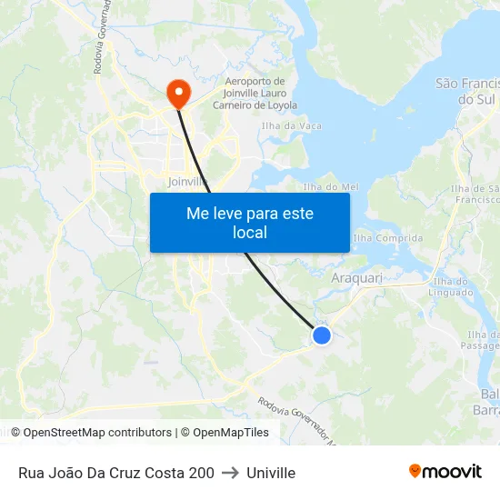 Rua João Da Cruz Costa 200 to Univille map