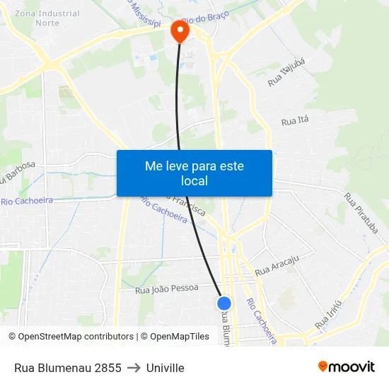 Rua Blumenau 2855 to Univille map