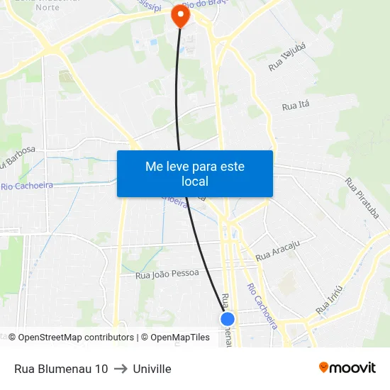 Rua Blumenau 10 to Univille map