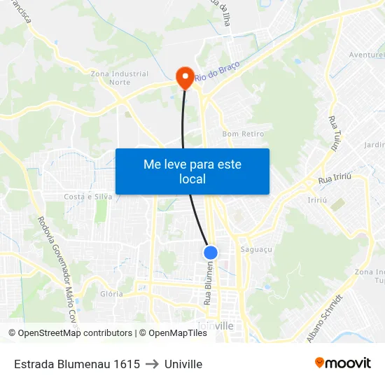 Estrada Blumenau 1615 to Univille map