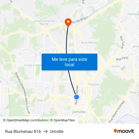 Rua Blumenau 816 to Univille map
