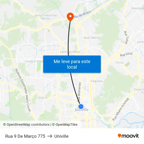 Rua 9 De Março 775 to Univille map