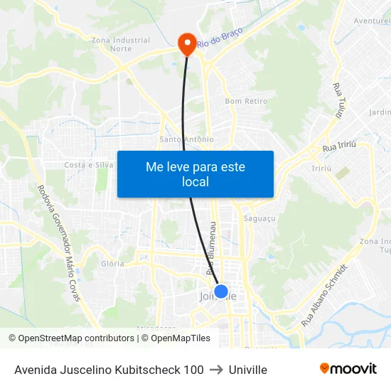 Avenida Juscelino Kubitscheck 100 to Univille map