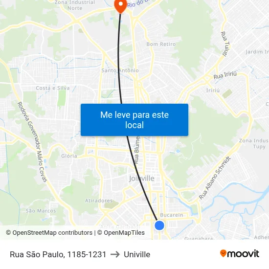 Rua São Paulo, 1185-1231 to Univille map
