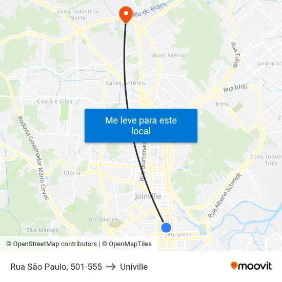 Rua São Paulo, 501-555 to Univille map