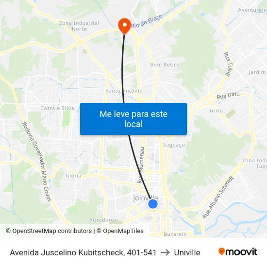 Avenida Juscelino Kubitscheck, 401-541 to Univille map
