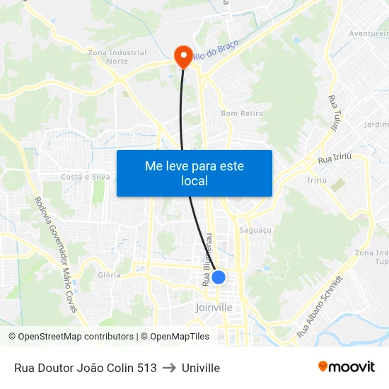 Rua Doutor João Colin 513 to Univille map