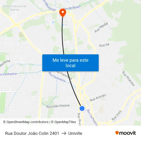 Rua Doutor João Colin 2401 to Univille map