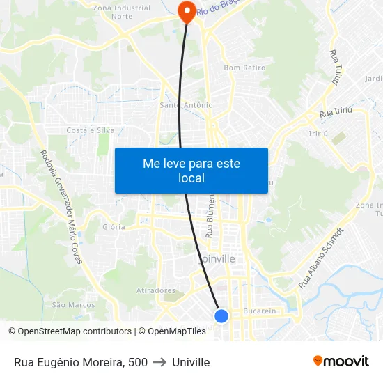Rua Eugênio Moreira, 500 to Univille map