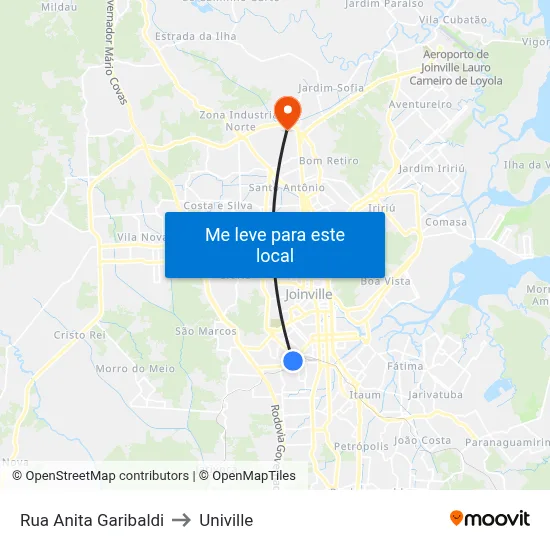 Rua Anita Garibaldi to Univille map