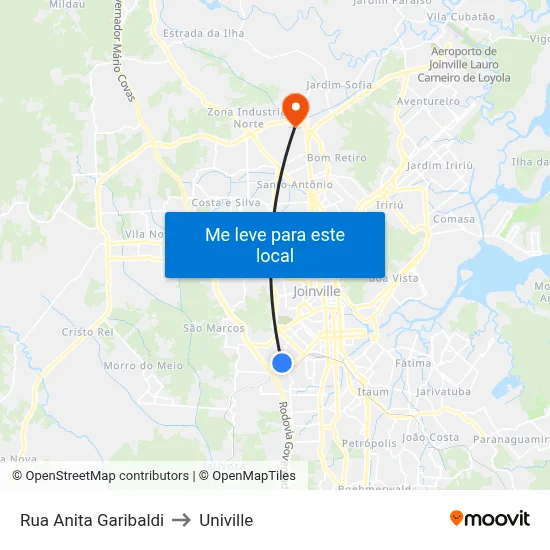 Rua Anita Garibaldi to Univille map