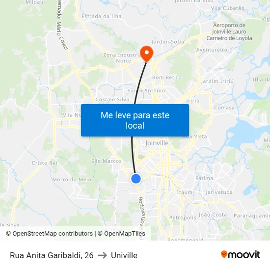 Rua Anita Garibaldi, 26 to Univille map