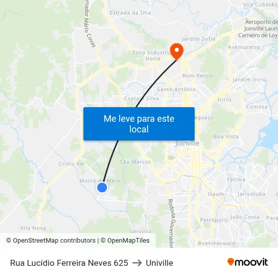Rua Lucídio Ferreira Neves 625 to Univille map
