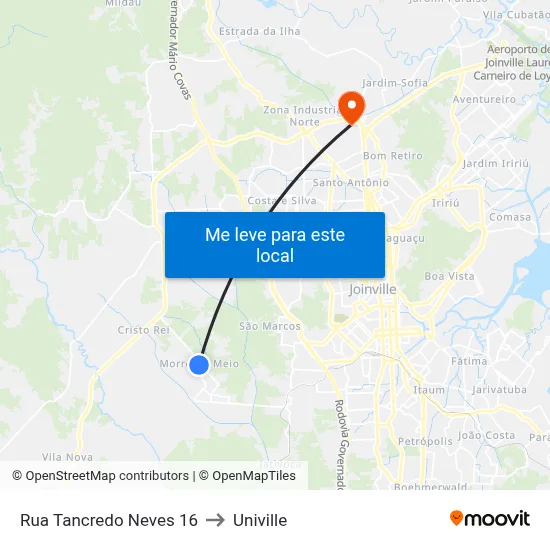 Rua Tancredo Neves 16 to Univille map