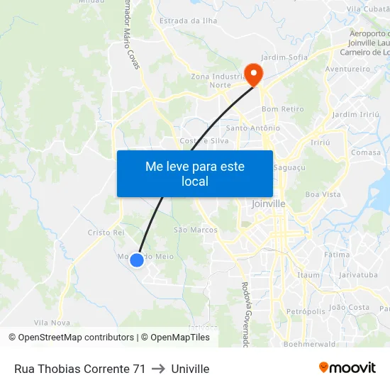 Rua Thobias Corrente 71 to Univille map