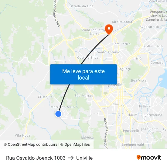 Rua Osvaldo Joenck 1003 to Univille map