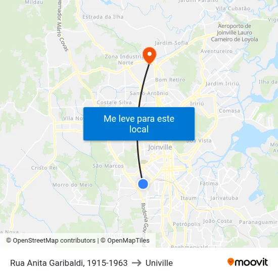 Rua Anita Garibaldi, 1915-1963 to Univille map