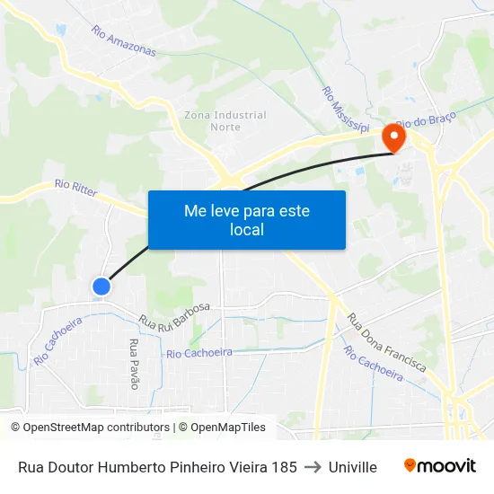 Rua Doutor Humberto Pinheiro Vieira 185 to Univille map