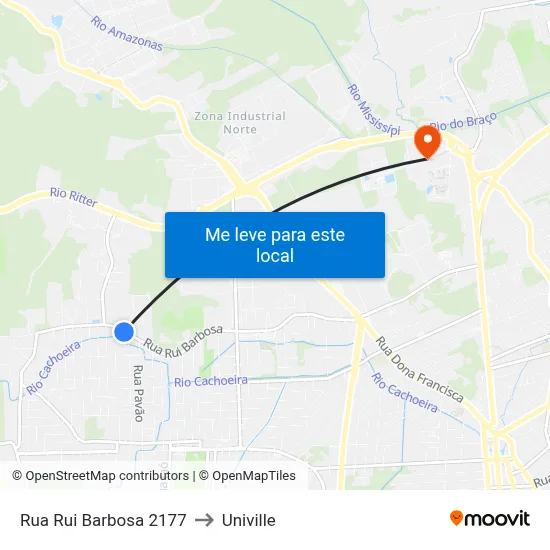 Rua Rui Barbosa 2177 to Univille map