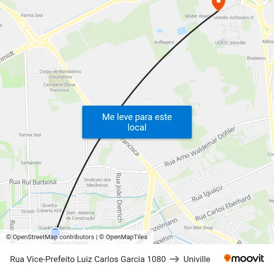 Rua Vice-Prefeito Luiz Carlos Garcia 1080 to Univille map