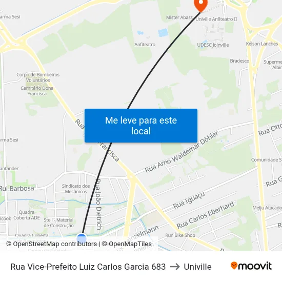 Rua Vice-Prefeito Luiz Carlos Garcia 683 to Univille map