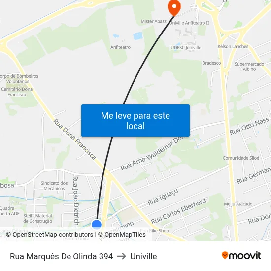 Rua Marquês De Olinda 394 to Univille map