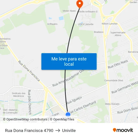 Rua Dona Francisca 4790 to Univille map