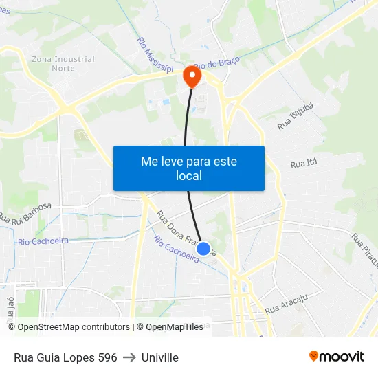 Rua Guia Lopes 596 to Univille map