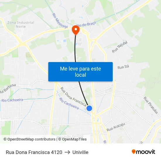 Rua Dona Francisca 4120 to Univille map