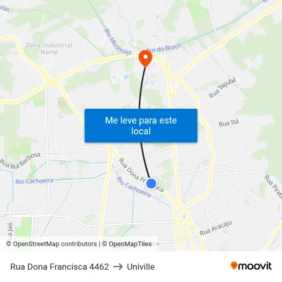 Rua Dona Francisca 4462 to Univille map