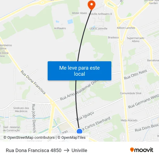 Rua Dona Francisca 4850 to Univille map