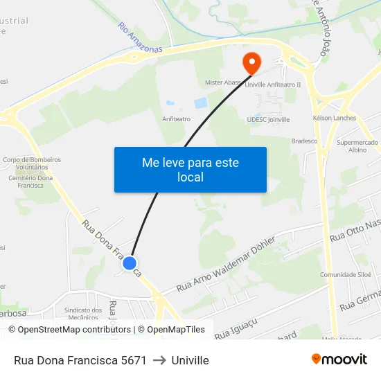 Rua Dona Francisca 5671 to Univille map