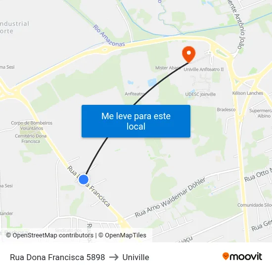 Rua Dona Francisca 5898 to Univille map