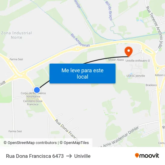 Rua Dona Francisca 6473 to Univille map