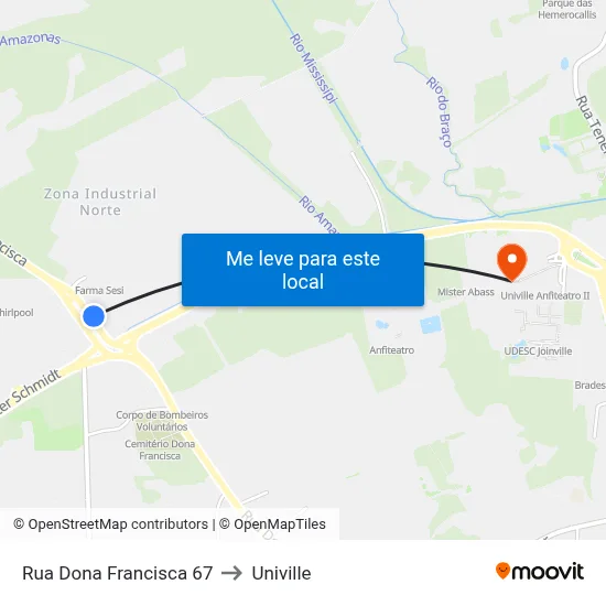 Rua Dona Francisca 67 to Univille map