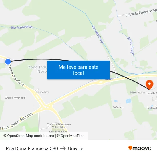 Rua Dona Francisca 580 to Univille map