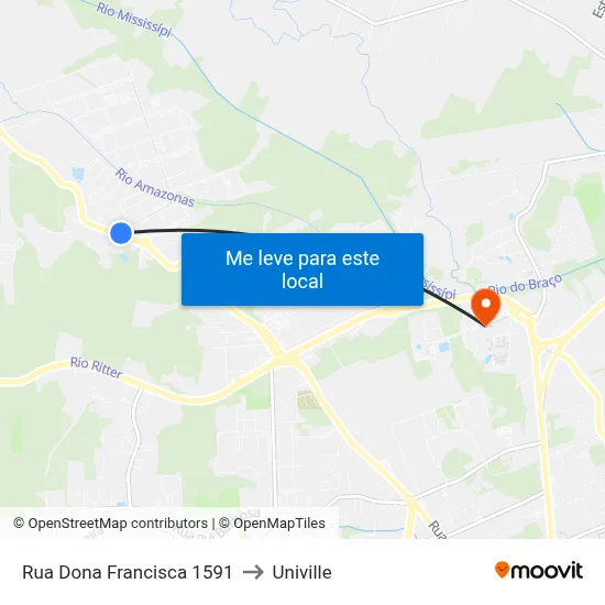 Rua Dona Francisca 1591 to Univille map