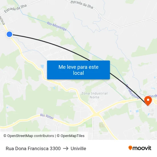 Rua Dona Francisca 3300 to Univille map