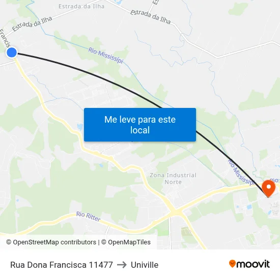 Rua Dona Francisca 11477 to Univille map