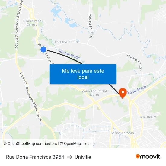 Rua Dona Francisca 3954 to Univille map