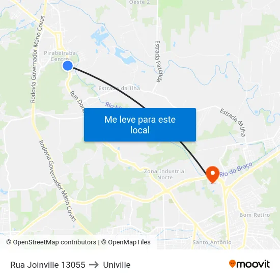 Rua Joinville 13055 to Univille map