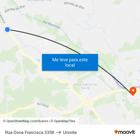 Rua Dona Francisca 3358 to Univille map