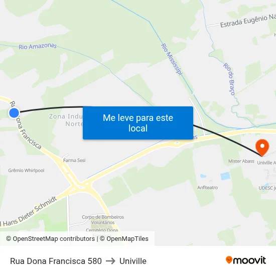 Rua Dona Francisca 580 to Univille map