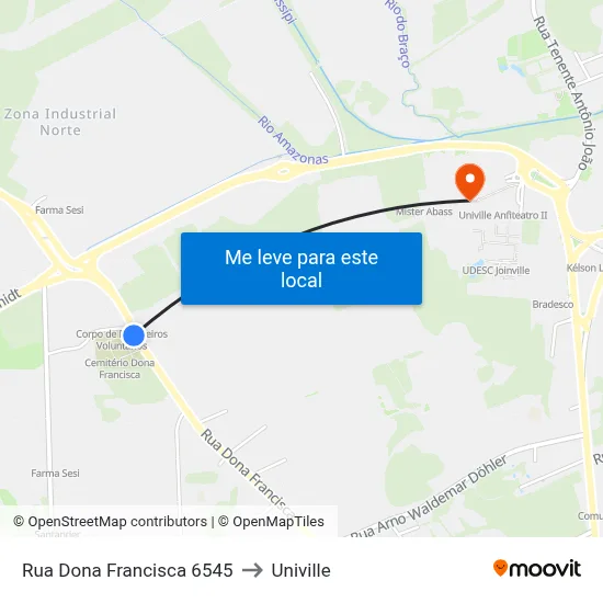 Rua Dona Francisca 6545 to Univille map