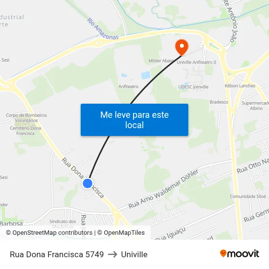 Rua Dona Francisca 5749 to Univille map
