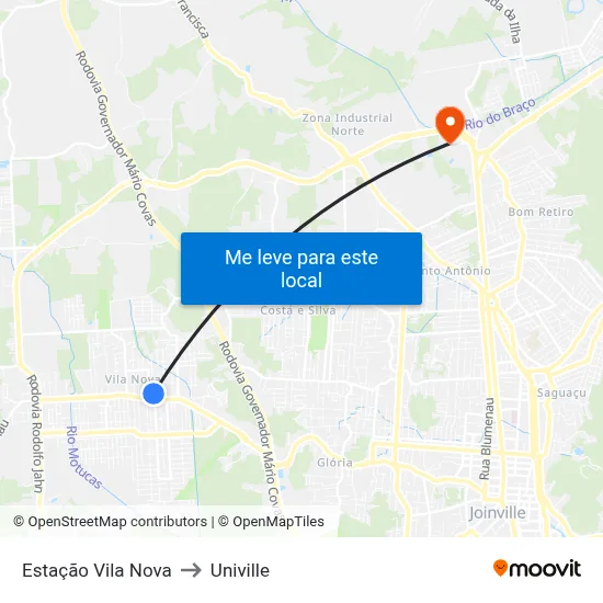Estação Vila Nova to Univille map