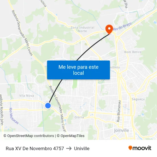 Rua XV De Novembro 4757 to Univille map